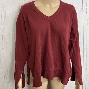 Anthropologie Wilt Maroon Sweatshirt Distressed V Neck Size Small